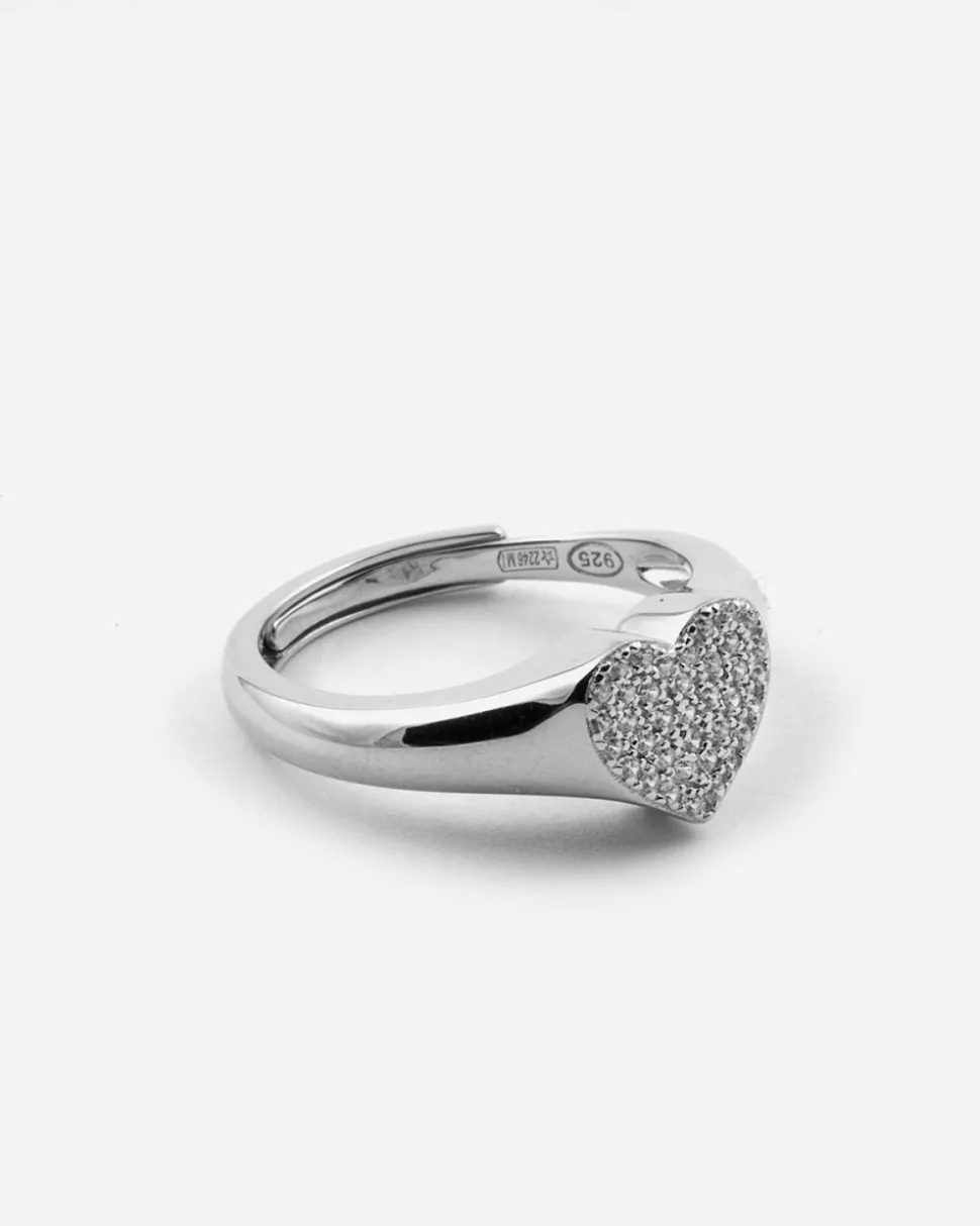 ANELLO CHEVALIER CUORE REGOLABILE IN ARGENTO CON PAVÈ DI BRILLANTI