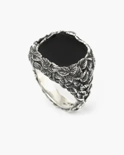 ANELLO CHEVALIER FOGLIE CON PIETRA NERA