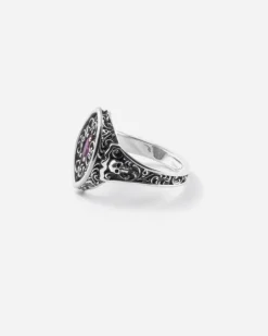 ANELLO CHEVALIER MARQUISE DECORATO BONNIE IN ARGENTO CON PIETRA ROSSA