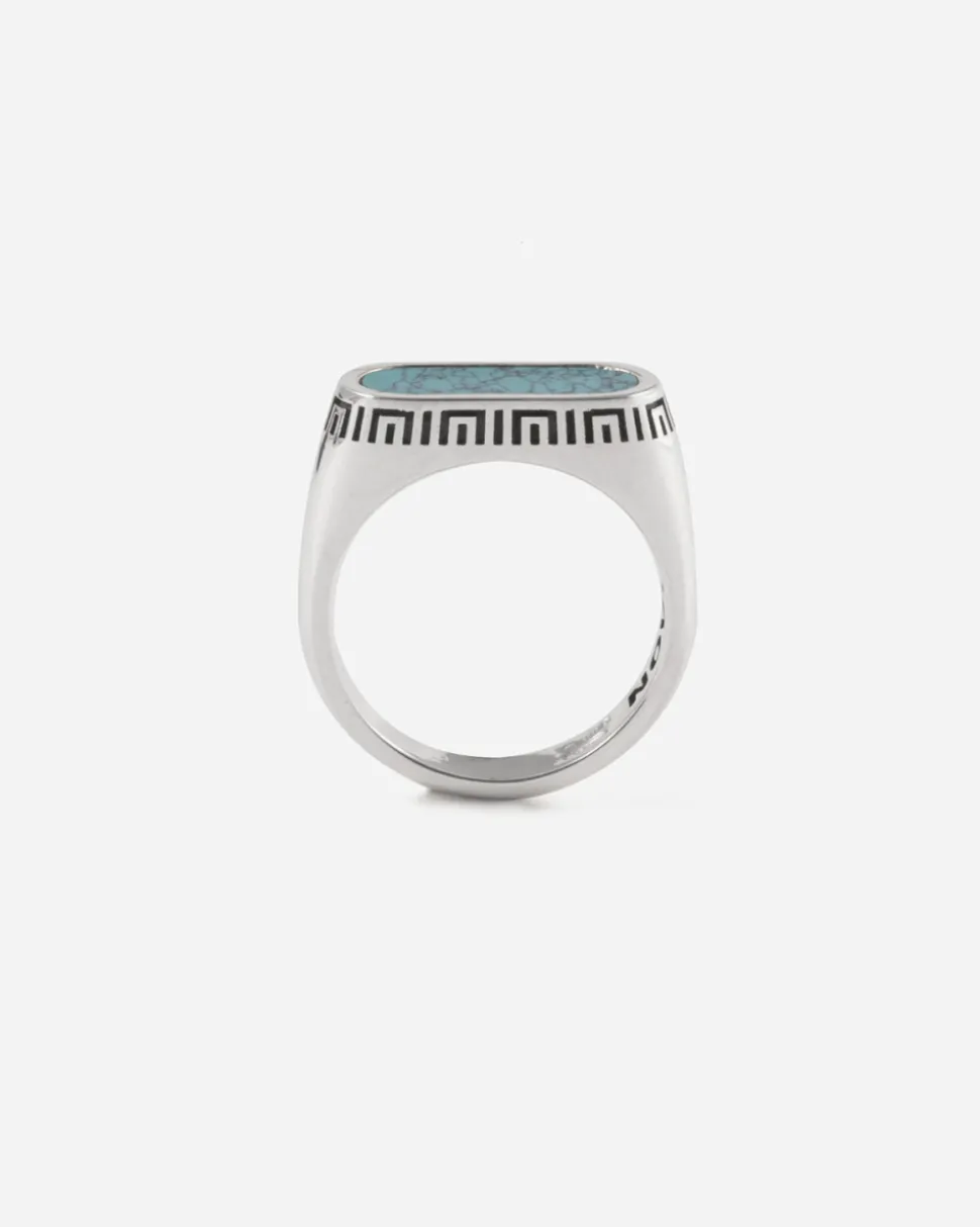 ANELLO CHEVALIER ORIZZONTALE SOURCE IN ARGENTO CON PIETRA TURCHESE