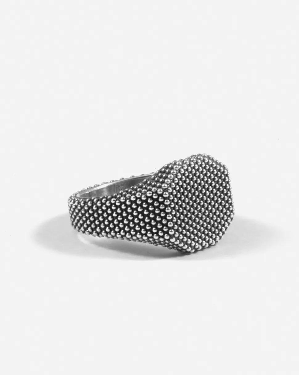 ANELLO CHEVALIER OTTAGONO PUNTINATO IN ARGENTO