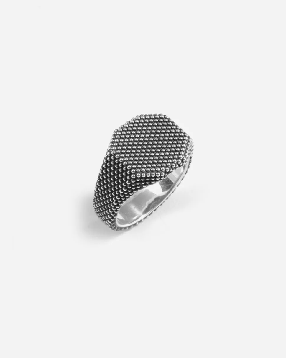 ANELLO CHEVALIER OTTAGONO PUNTINATO IN ARGENTO