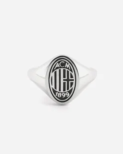 ANELLO CHEVALIER OVALE CON LOGO AC MILAN IN ARGENTO