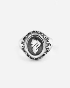 ANELLO CHEVALIER OVALE CON DIAVOLO AC MILAN E FIAMME IN ARGENTO