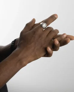 ANELLO CHEVALIER OVALE CON DIAVOLO AC MILAN E FIAMME IN ARGENTO