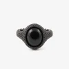 ANELLO CHEVALIER OVALE PUNTINATO TOTAL BLACK CON PIETRA NERA