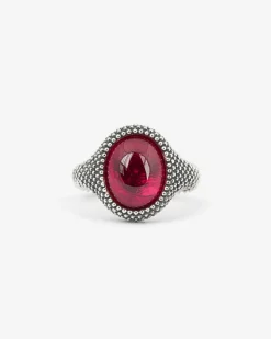ANELLO CHEVALIER OVALE PUNTINATO CON PIETRA ROSSA