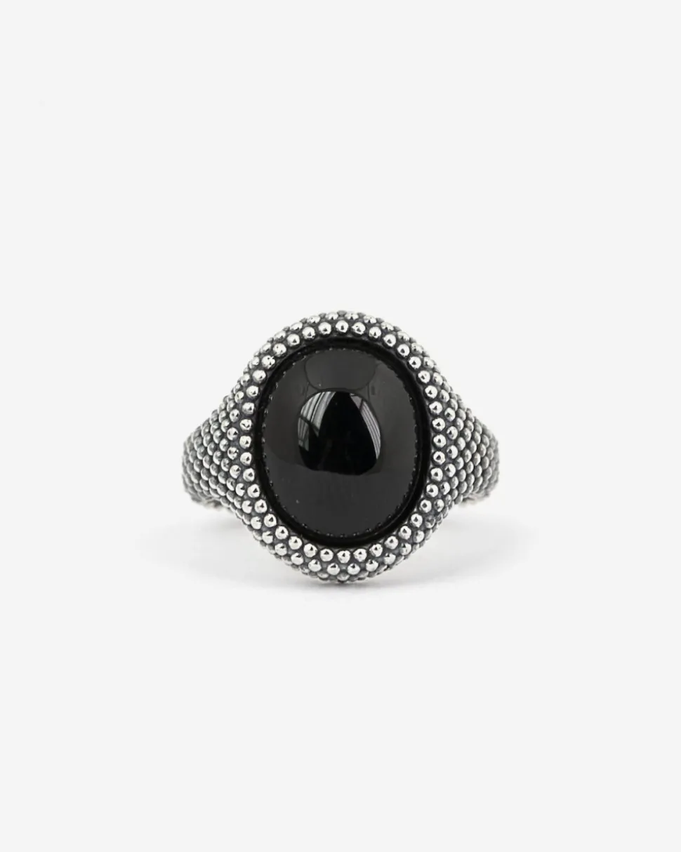 ANELLO CHEVALIER OVALE PUNTINATO CON PIETRA ONICE
