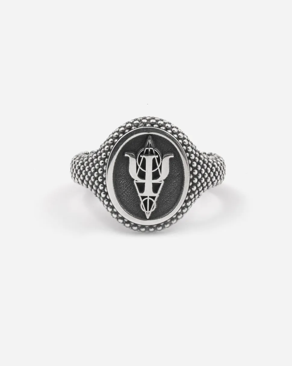 ANELLO CHEVALIER OVALE PUNTINATO IN ARGENTO ASIA BRAGONZI