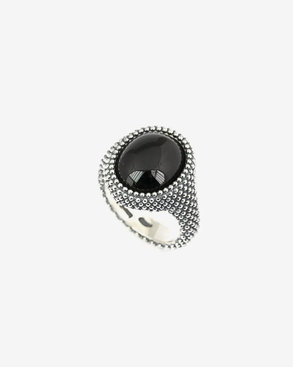 ANELLO CHEVALIER OVALE PUNTINATO CON PIETRA ONICE