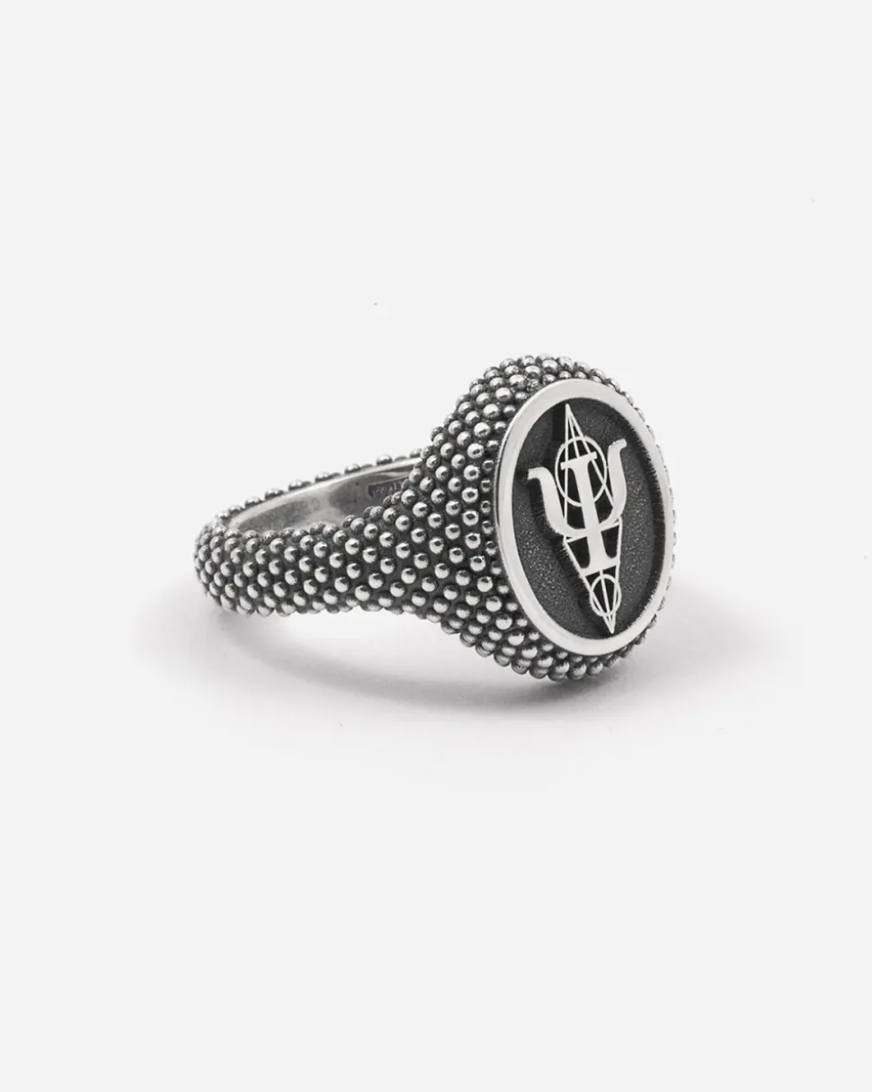 ANELLO CHEVALIER OVALE PUNTINATO IN ARGENTO ASIA BRAGONZI