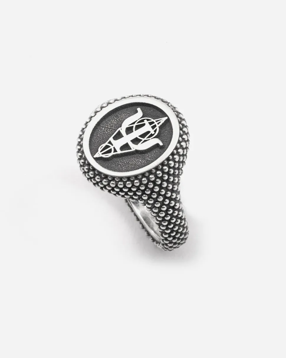 ANELLO CHEVALIER OVALE PUNTINATO IN ARGENTO ASIA BRAGONZI