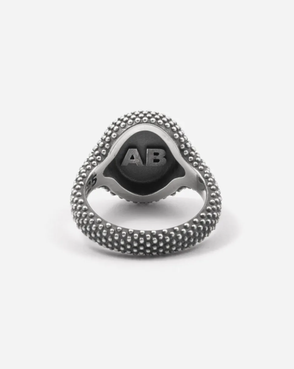 ANELLO CHEVALIER OVALE PUNTINATO IN ARGENTO ASIA BRAGONZI