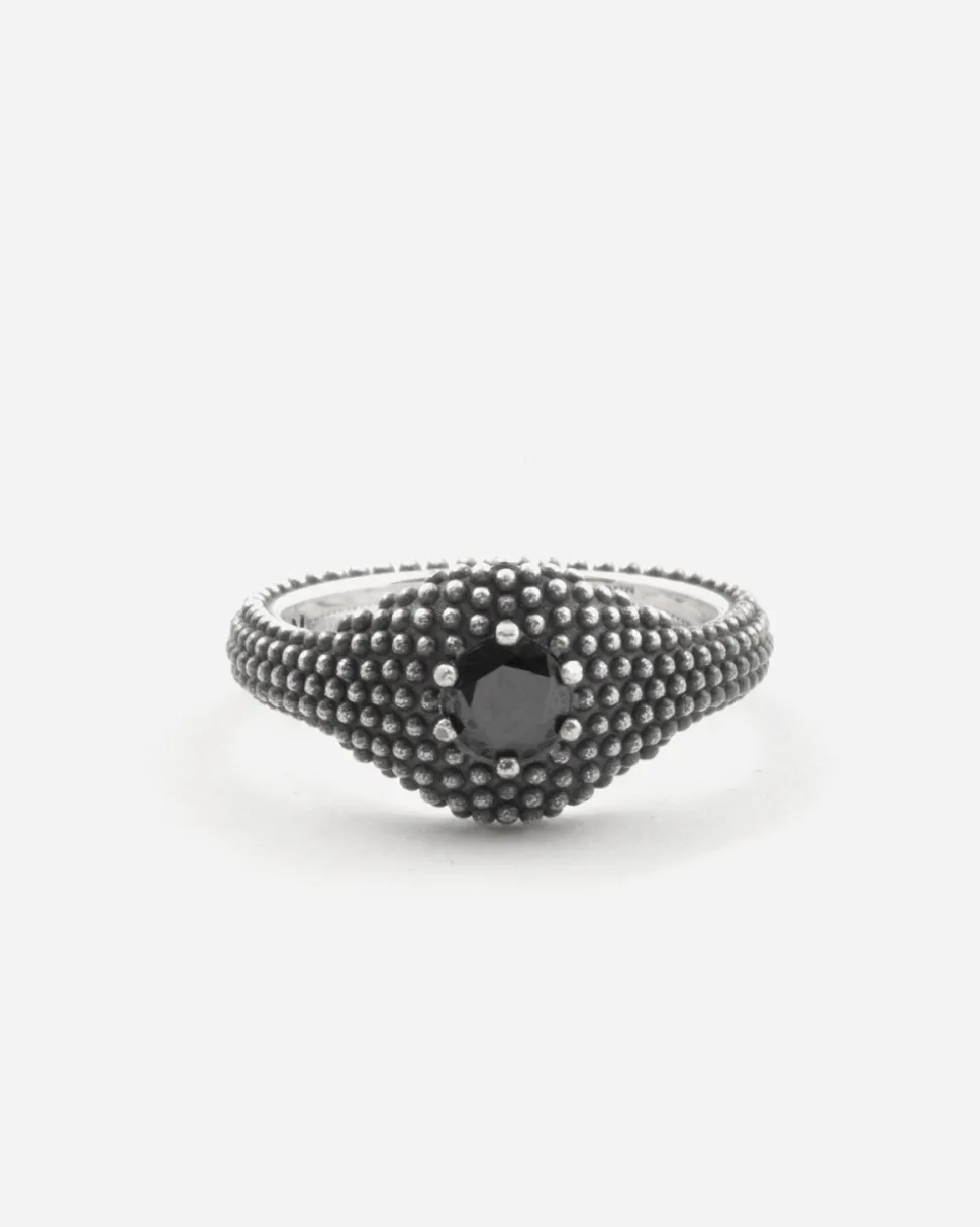 ANELLO CHEVALIER PUNTINATO THOUSAND EYES IN ARGENTO CON BRILLANTE NERO