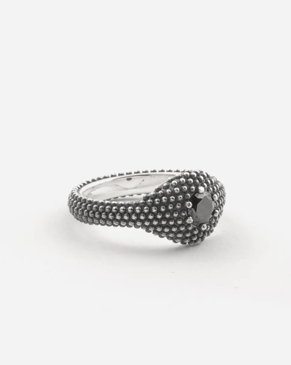 ANELLO CHEVALIER PUNTINATO THOUSAND EYES IN ARGENTO CON BRILLANTE NERO