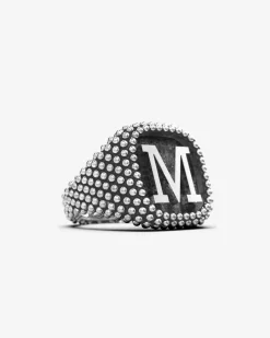 ANELLO CHEVALIER QUADRATO PUNTINATO CON LETTERA INIZIALE PERSONALIZZABILE