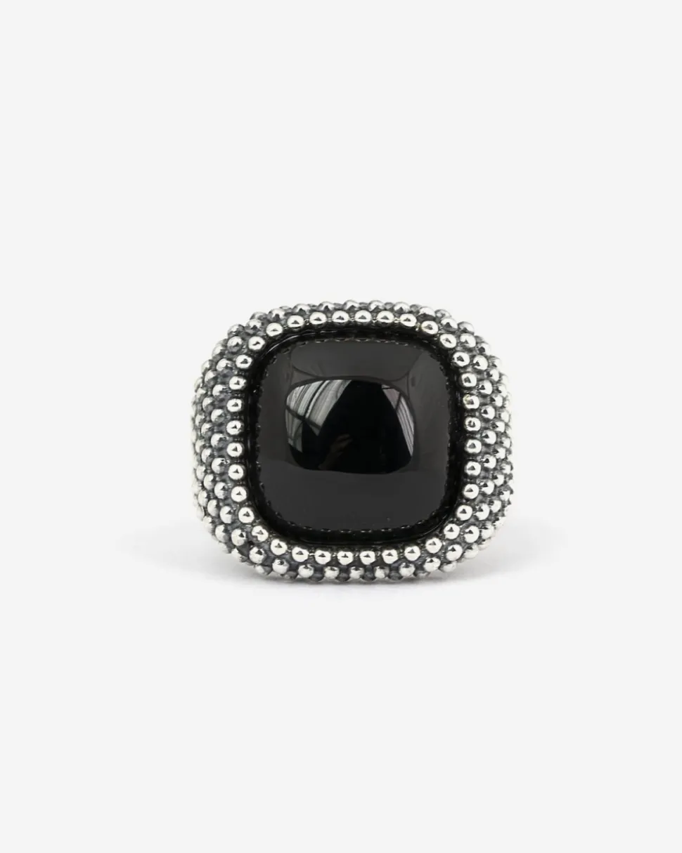 ANELLO CHEVALIER QUADRATO PUNTINATO CON PIETRA NERA