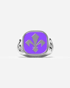 ANELLO CHEVALIER QUADRATO IN ARGENTO CON GIGLIO FIORENTINA SMALTATO PERSONALIZZABILE