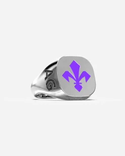 ANELLO CHEVALIER QUADRATO IN ARGENTO CON GIGLIO FIORENTINA SMALTATO PERSONALIZZABILE