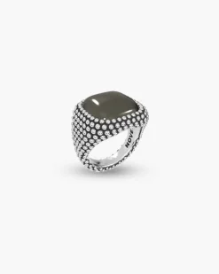 ANELLO CHEVALIER QUADRATO PUNTINATO CON PIETRA PERSONALIZZABILE