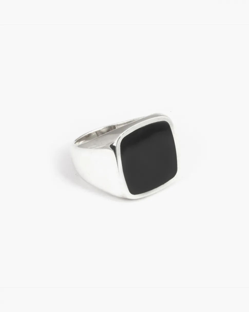 ANELLO CHEVALIER QUADRATO IN ARGENTO CON SMALTO NERO