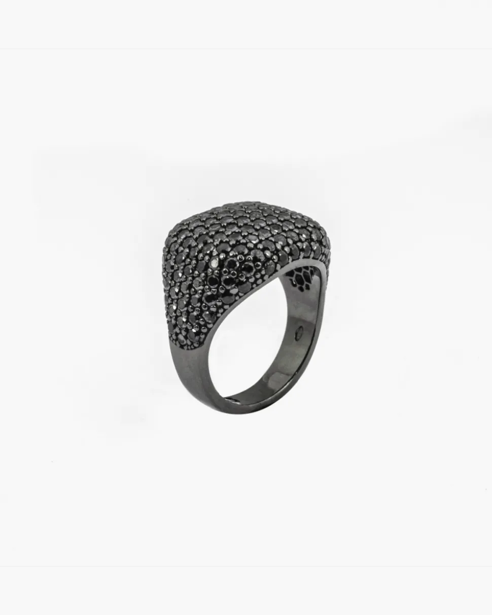 ANELLO CHEVALIER QUADRATO NERO CON BRILLANTI
