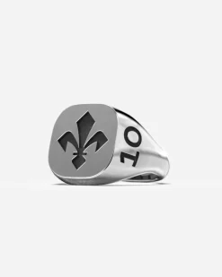 ANELLO CHEVALIER QUADRATO CON GIGLIO FIORENTINA IN ARGENTO PERSONALIZZABILE