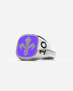 ANELLO CHEVALIER QUADRATO IN ARGENTO CON GIGLIO FIORENTINA SMALTATO PERSONALIZZABILE