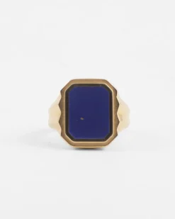 ANELLO CHEVALIER RETTANGOLARE WISDOM STONE PLACCATO ORO CON PIETRA LAPIS PIATTA