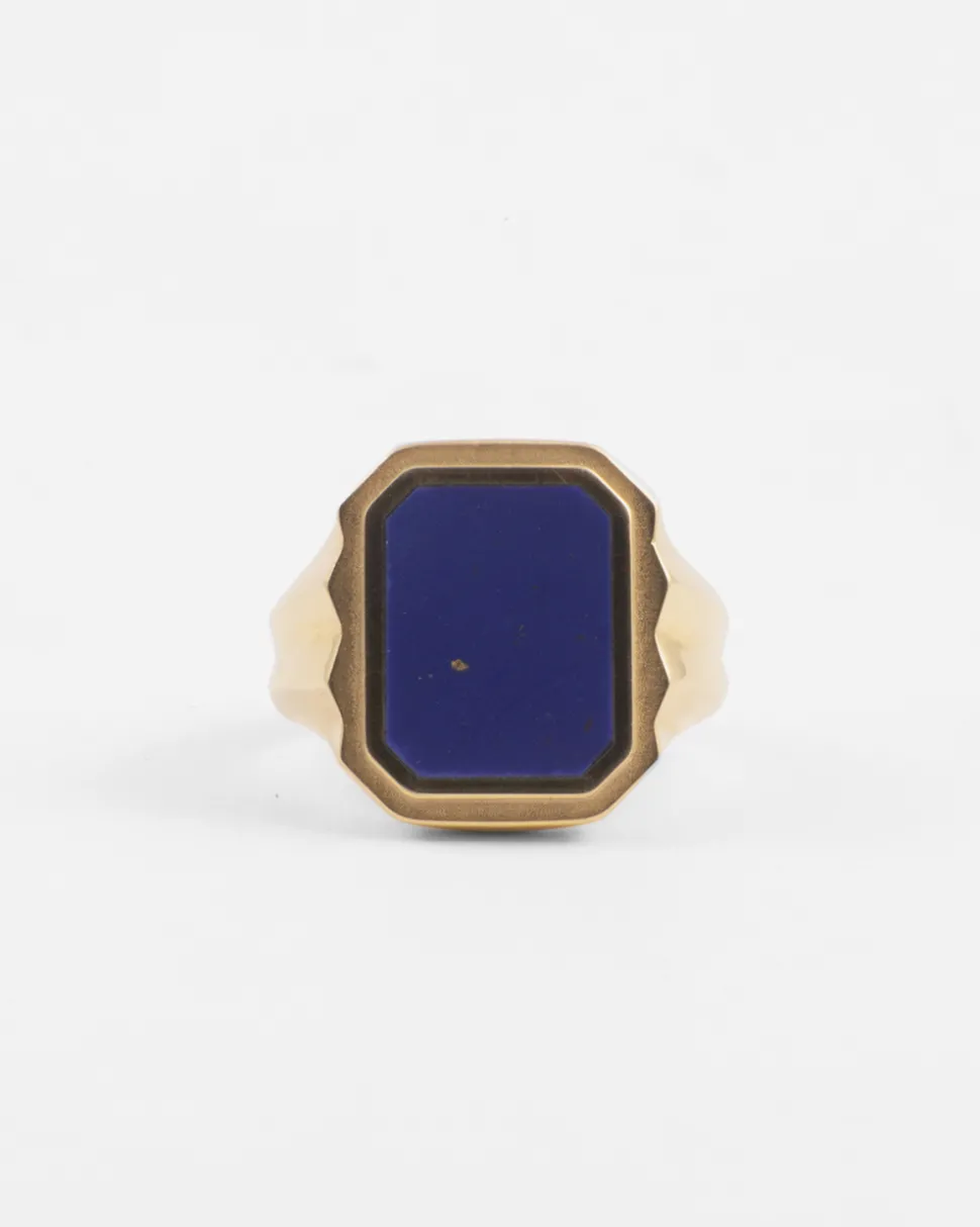 ANELLO CHEVALIER RETTANGOLARE WISDOM STONE PLACCATO ORO CON PIETRA LAPIS PIATTA