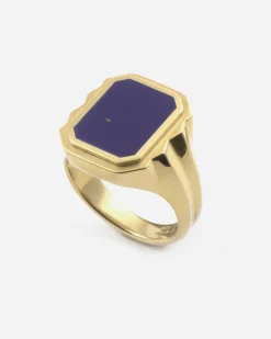 ANELLO CHEVALIER RETTANGOLARE WISDOM STONE PLACCATO ORO CON PIETRA LAPIS PIATTA