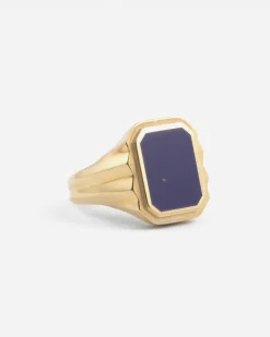 ANELLO CHEVALIER RETTANGOLARE WISDOM STONE PLACCATO ORO CON PIETRA LAPIS PIATTA