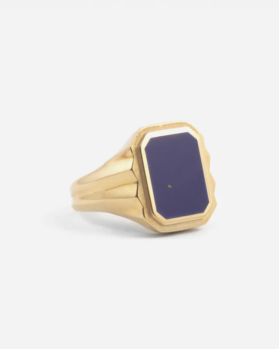 ANELLO CHEVALIER RETTANGOLARE WISDOM STONE PLACCATO ORO CON PIETRA LAPIS PIATTA