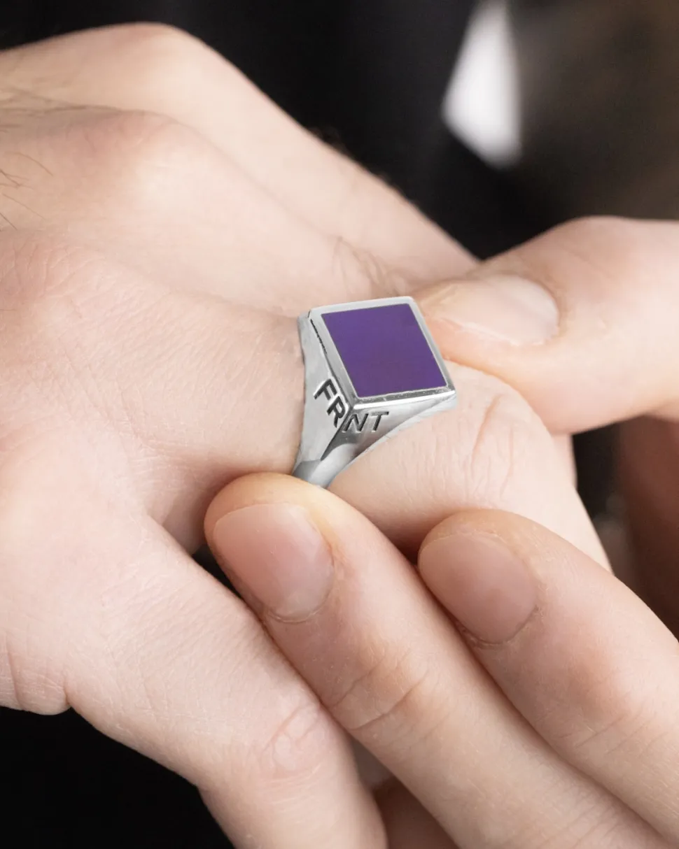ANELLO CHEVALIER ROMBO IN ARGENTO CON SMALTO VIOLA FIORENTINA