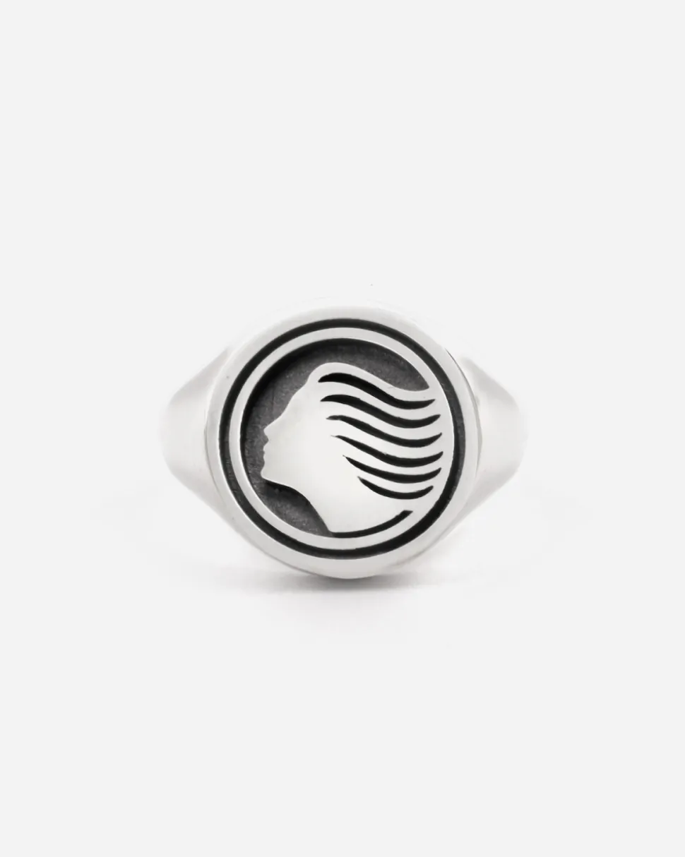 ANELLO CHEVALIER TONDO CON LOGO DEA ATALANTA IN ARGENTO