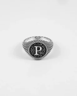 ANELLO CHEVALIER TONDO PUNTINATO CON LETTERA INIZIALE PERSONALIZZABILE