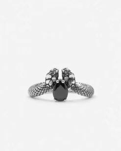 ANELLO CHEVRON SERPENTE POISON DROP CON PIETRA NERA