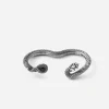 ANELLO DUE DITA SERPENTE SNAKE TWINS IN ARGENTO CON PIETRA NERA
