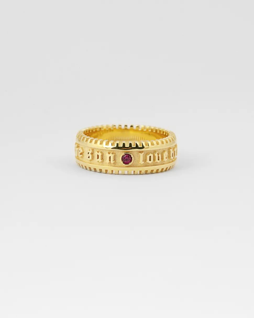 ANELLO FASCIA LA FORTUNA PLACCATA ORO CON PIETRA ROSSA