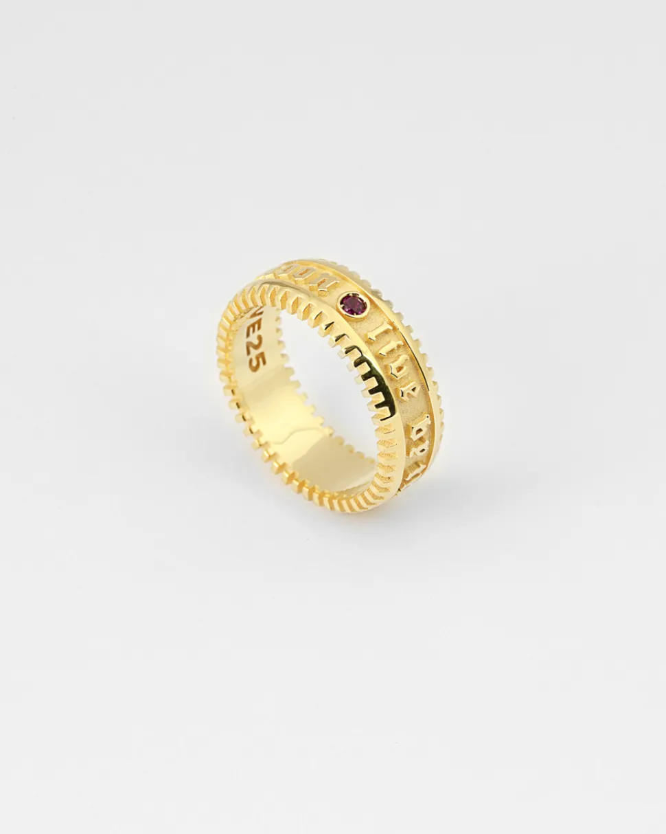 ANELLO FASCIA LA FORTUNA PLACCATA ORO CON PIETRA ROSSA