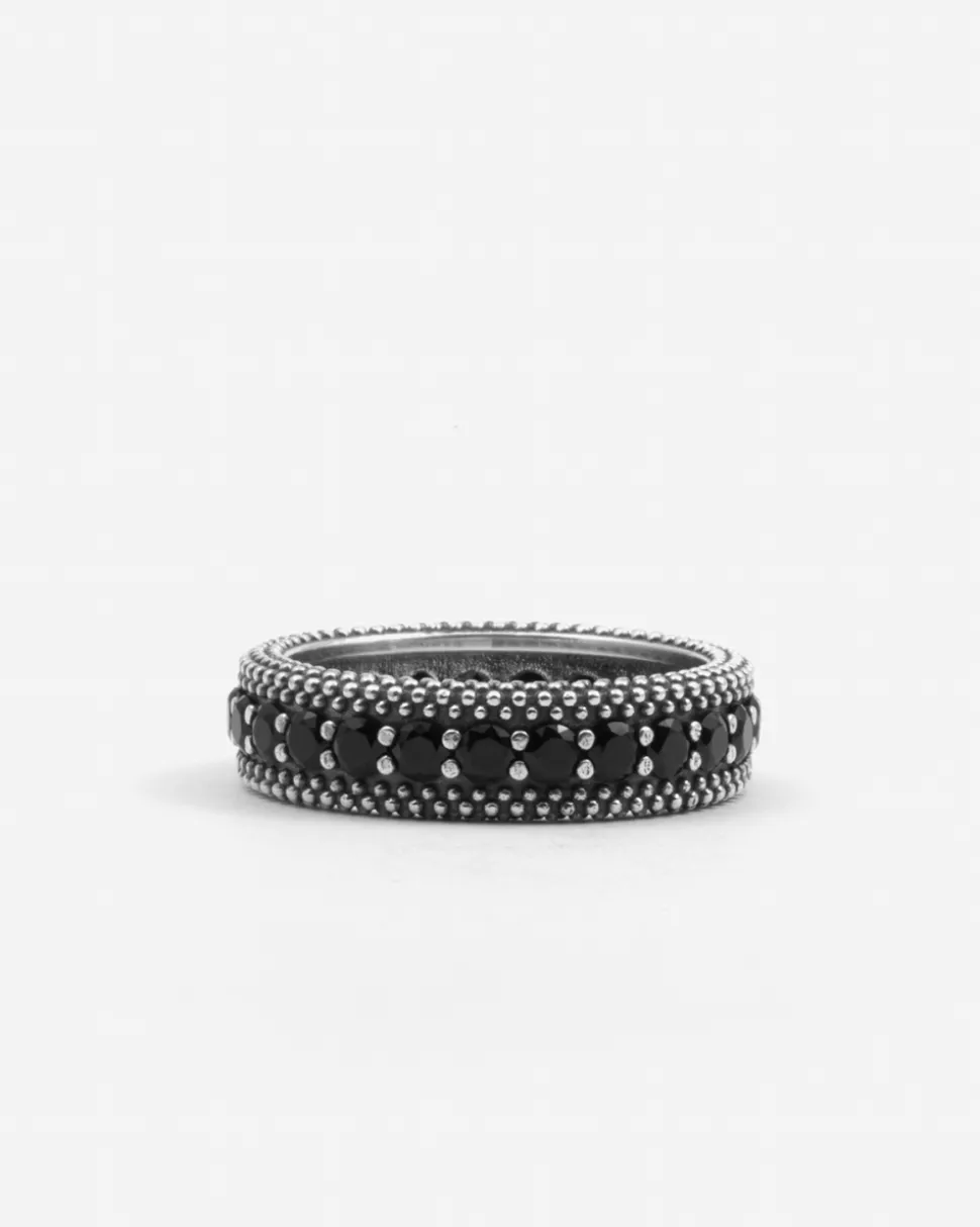 ANELLO FASCIA PUNTINATA IN ARGENTO BOLD BLACK WIND CON BRILLANTI NERI
