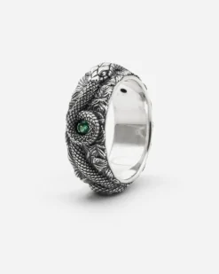 ANELLO FASCIA SERPENTE IN ARGENTO CON PIETRE VERDI