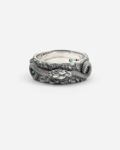 ANELLO FASCIA SERPENTE IN ARGENTO CON PIETRE VERDI