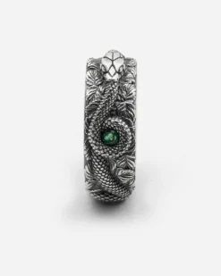 ANELLO FASCIA SERPENTE IN ARGENTO CON PIETRE VERDI