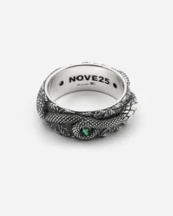 ANELLO FASCIA SERPENTE IN ARGENTO CON PIETRE VERDI
