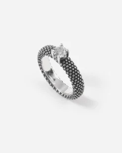 ANELLO FEDE SOLITARIO PUNTINATA IN ARGENTO CON BRILLANTE BIANCO