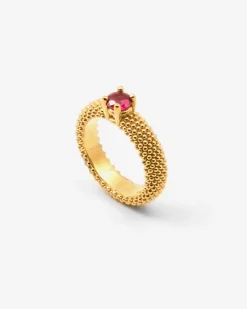 ANELLO FEDE SOLITARIO PUNTINATO PLACCATO ORO CON BRILLANTE ROSSO