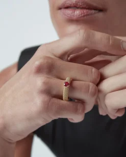 ANELLO FEDE SOLITARIO PUNTINATO PLACCATO ORO CON BRILLANTE ROSSO
