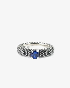 ANELLO FEDE SOLITARIO PUNTINATA CON BRILLANTE BLU