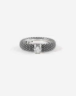 ANELLO FEDE SOLITARIO PUNTINATA IN ARGENTO CON BRILLANTE BIANCO